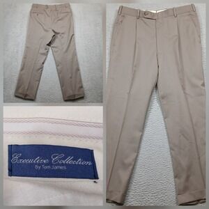 Executive Collection by Tom James Dress Pants‎ Men's 36x29 Tan Pleated Cuffed